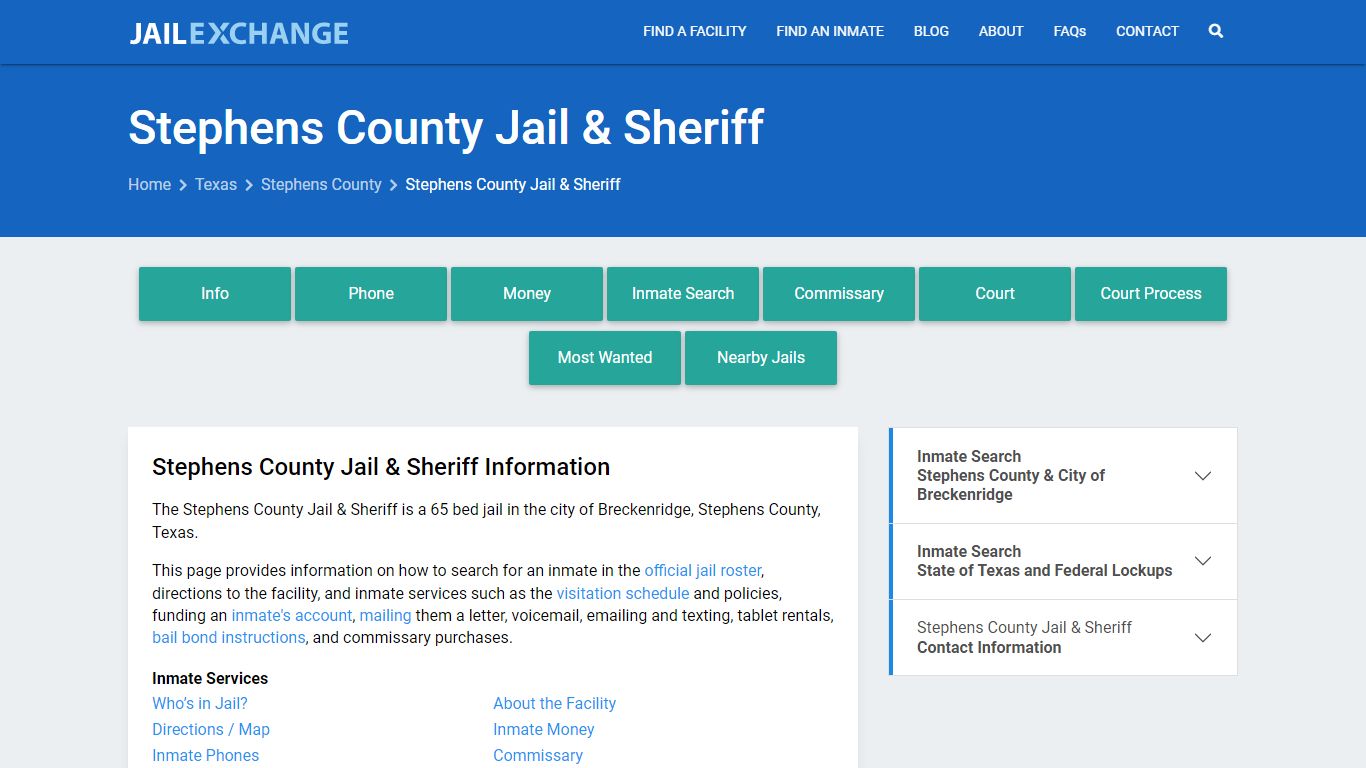 Stephens County Jail & Sheriff, TX Inmate Search, Information